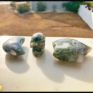 Moss Agate Star, Moon & Mini Skull Set